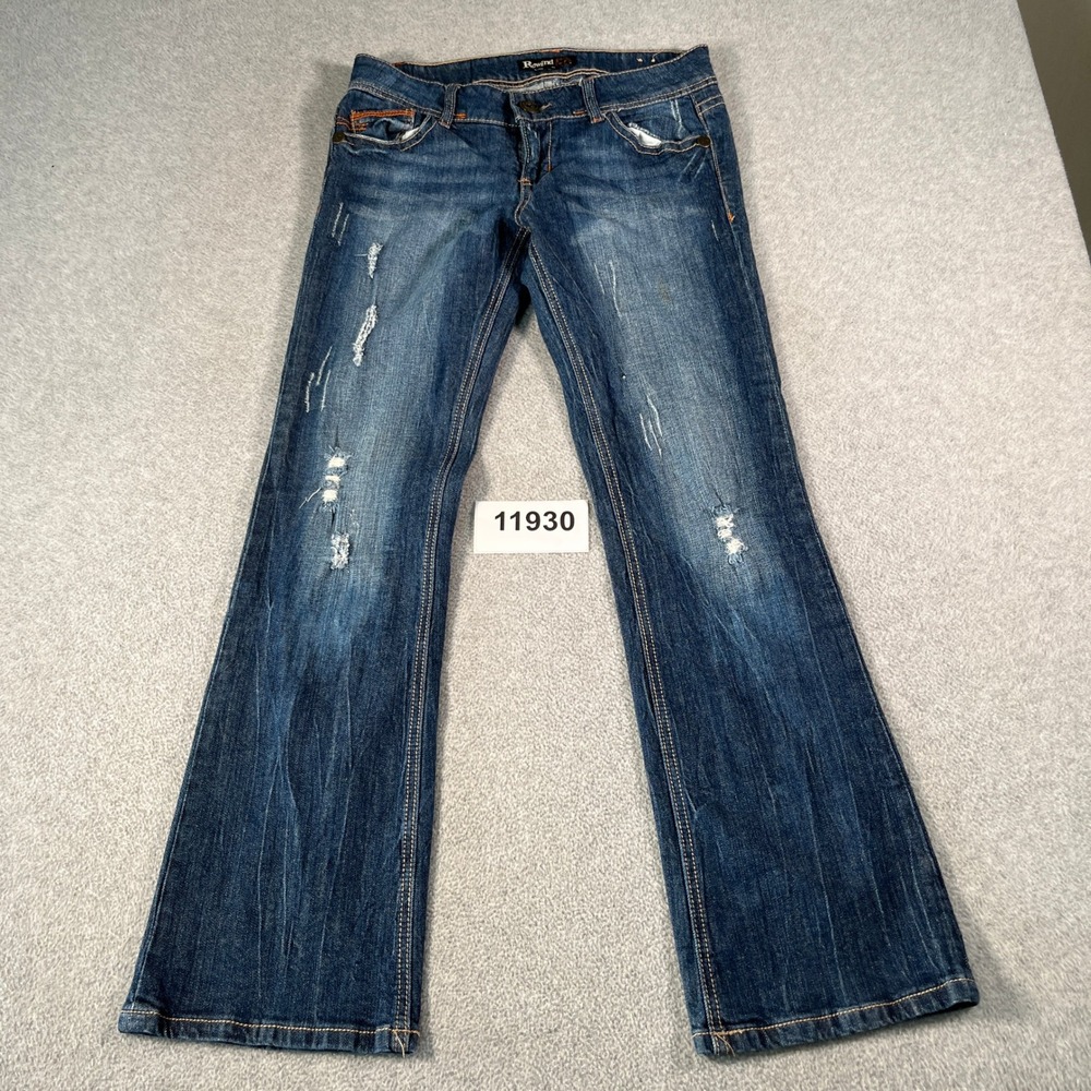 Rewind Bootcut Jeans Womens 11 Blue Denim Distressed Medium Wash Embroidered